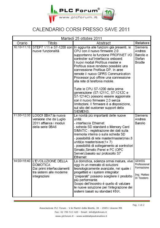 Calendario corsi 1/2